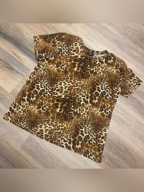 Women’s Leopard Print Short Sleeve Tee - Brown 1X EUC
